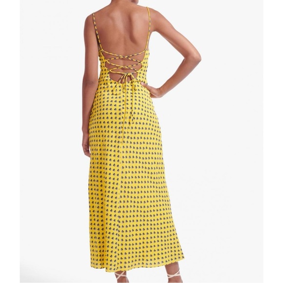 Staud Bellamy Dress in Soleil Calico / Lace Up Backless Maxi Dress w/ Slit - Picture 3 of 16